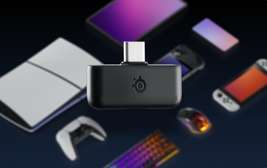 USB C switch on a canva of different platforms, which represents broad usability of the headphones.