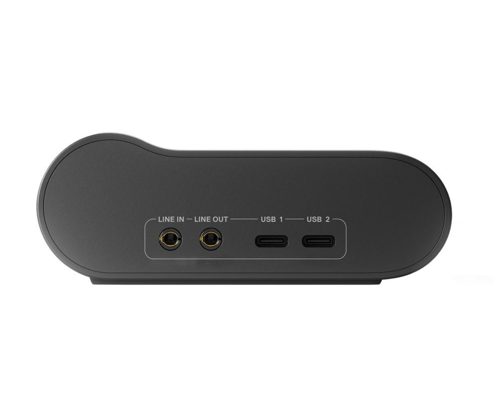 
 A backward view of base station and holes for usb-C and mini jacks.
 