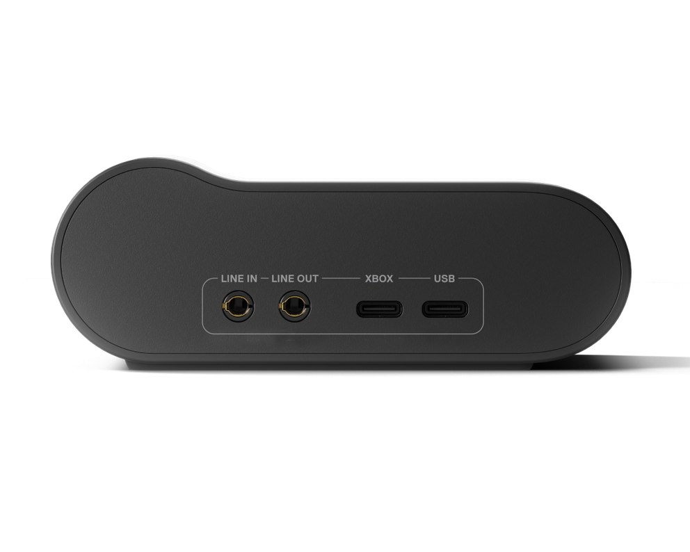 
 a rear view of base station with entrances for usb-c and mini jacks.
 