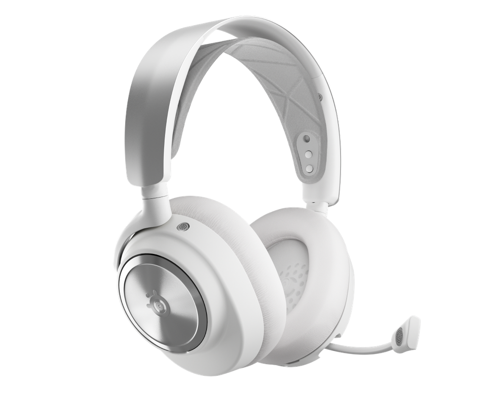 
 An angled view of an Arctis Nova Pro Wireless white.
 
